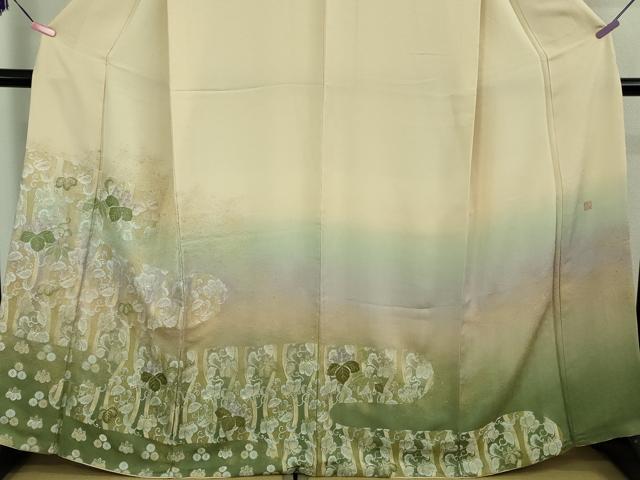平和屋本店■極上 山口美術織物 皇室 伊勢神宮御用 西陣織 訪問着 錦繍 お召地 立涌桐花文 薄卵色地 暈し染め 金糸 逸品 DZAB1125kh5