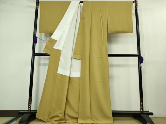 平和屋着物●極上 色無地 芥子色 鬼しぼ縮緬 逸品 DZAB1131kh5