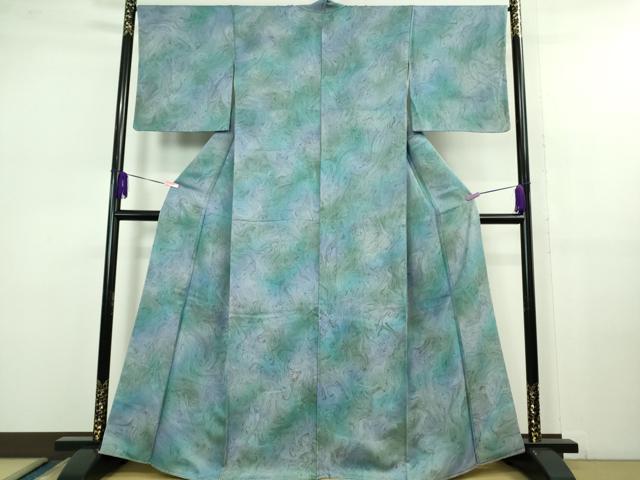平和屋着物●極上 小紋 墨流し文様 暈し染め ますいわ屋扱い 反端付き 逸品 未使用 DZAB1136kh5