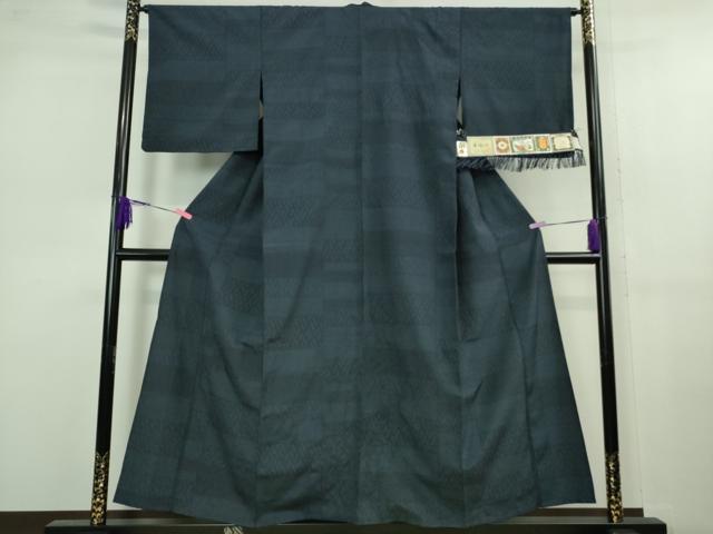 平和屋着物▽極上 本塩沢 単衣 110亀甲 横段文 宮田織物謹製 証紙付き 逸品 DZAB8000kh5
