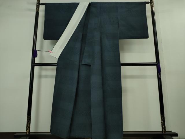 平和屋着物▽極上 本塩沢 単衣 110亀甲 横段文 宮田織物謹製 証紙付き 逸品 DZAB8000kh5