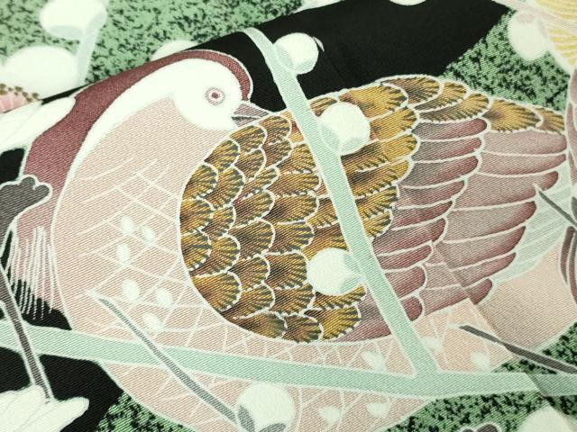 平和屋着物●極上 京友禅作家 山科春宣 黒留袖 鴛鴦梅菊文 たたき染め 逸品 DZAB1142kh5