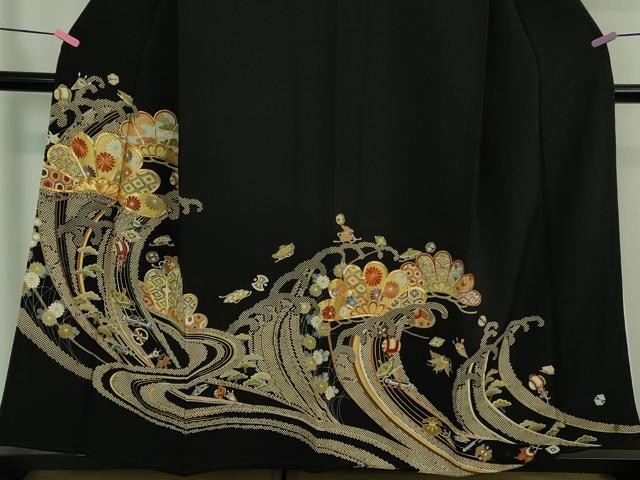 平和屋本店■極上 創業460年・千總 黒留袖 駒刺繍 宝尽くし 立波松文 金彩 高島屋扱い 逸品 DZAB1143kh5