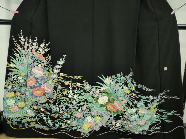 平和屋本店■極上 本加賀友禅作家 毎田健治 黒留袖 花舟 色紙・反端付き 逸品 DZAB1148kh5