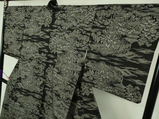 平和屋本店■希少 本場大島紬 吉三郎 吉織物謹製 割込絣織 黒地 逸品 DZAB1164kh5