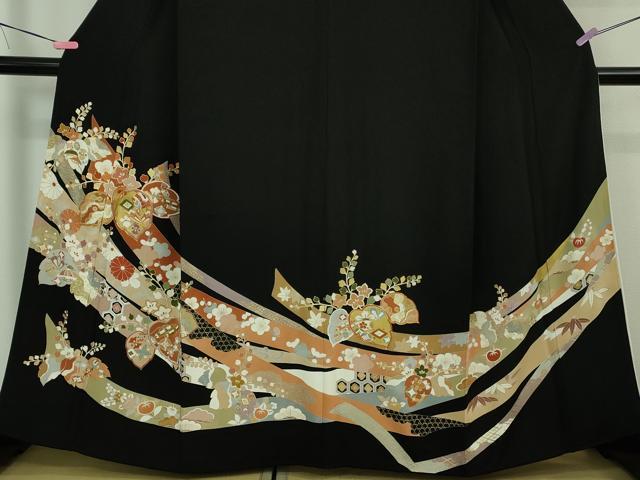平和屋本店■極上 創業460年・千總 黒留袖 駒刺繍 鬘帯桐花文 金彩 逸品 DZAB1173kh5