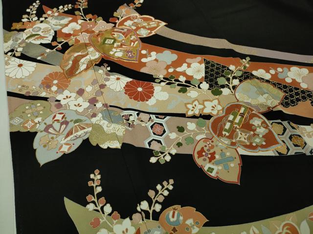 平和屋本店■極上 創業460年・千總 黒留袖 駒刺繍 鬘帯桐花文 金彩 逸品 DZAB1173kh5