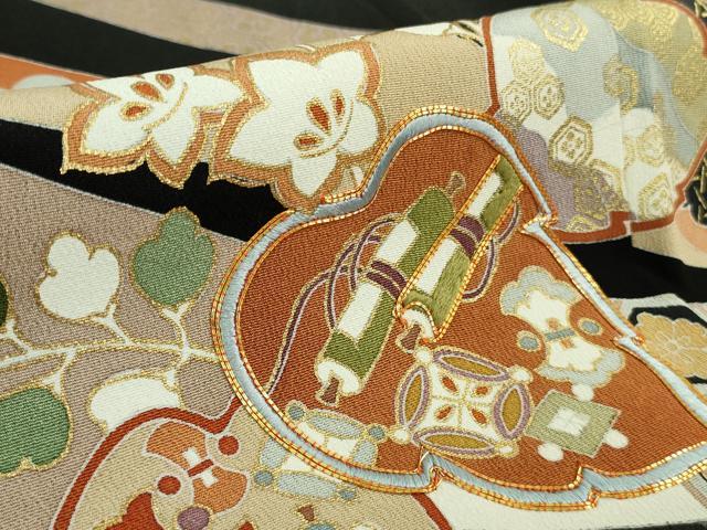 平和屋本店■極上 創業460年・千總 黒留袖 駒刺繍 鬘帯桐花文 金彩 逸品 DZAB1173kh5