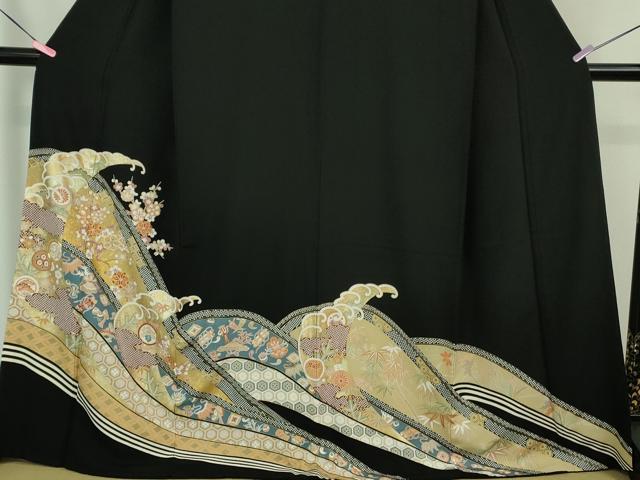 平和屋着物●極上 創業460年・千總 黒留袖 駒刺繍 宝尽くし 立波文 金彩 三越扱い 逸品 DZAB1176kh5
