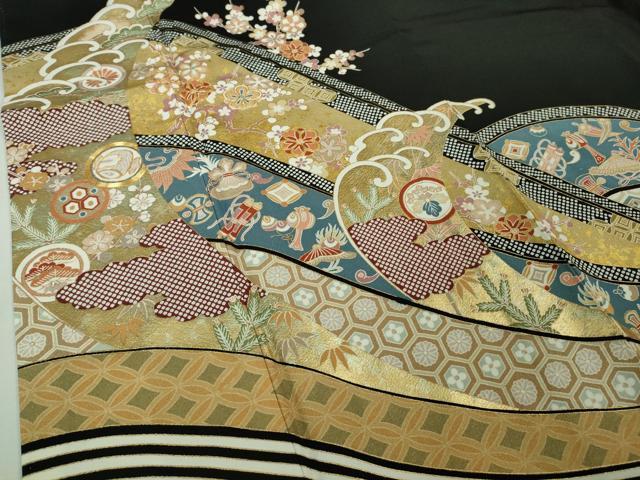 平和屋着物●極上 創業460年・千總 黒留袖 駒刺繍 宝尽くし 立波文 金彩 三越扱い 逸品 DZAB1176kh5