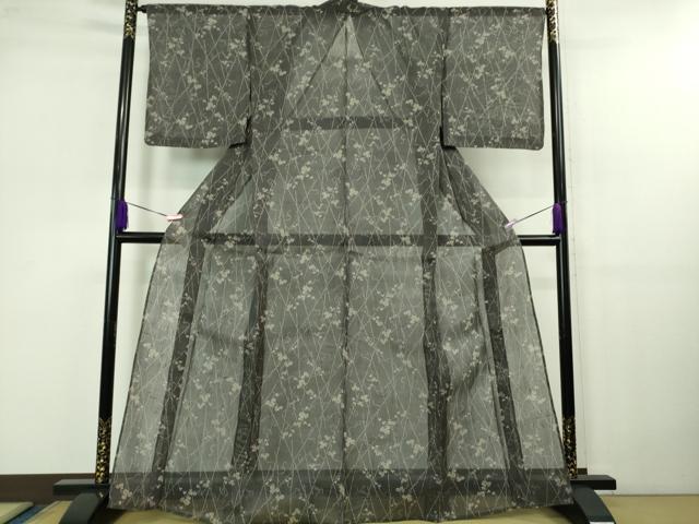 平和屋着物*極上 夏物 絹芭蕉 小紋 竹垣蔦の葉文 藍墨茶色地 逸品 DZAB1181kh5