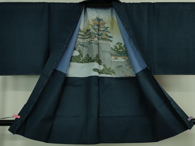 平和屋着物●極上 男性 お召 アンサンブル キングサイズ 100亀甲 濃藍色 逸品 未使用 DZAB1197kh5