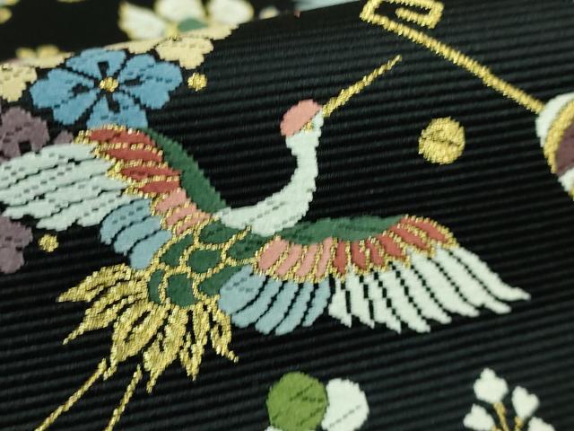 平和屋着物●極上 西陣の老舗 1782年創業 山下織物 六通柄袋帯 唐織 招福宝尽くし 黒地 金糸 逸品 DZAB1218kh5
