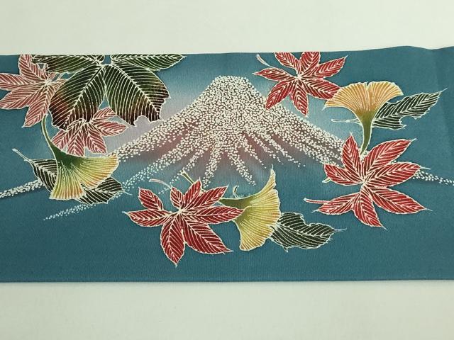平和屋着物●極上 九寸名古屋帯 富士山 スカイツリー 希少柄 高麗納戸色地 鈴乃屋扱い 逸品 DZAB1245kh5