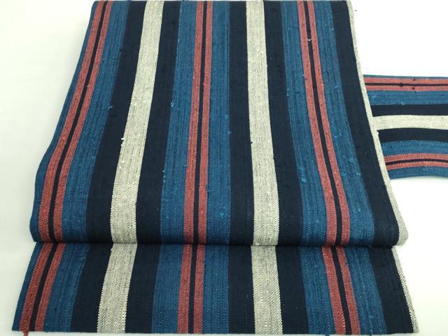 平和屋本店■極上 浦野理一 経節紬 九寸名古屋帯 縞 逸品 DZAB1248kh5