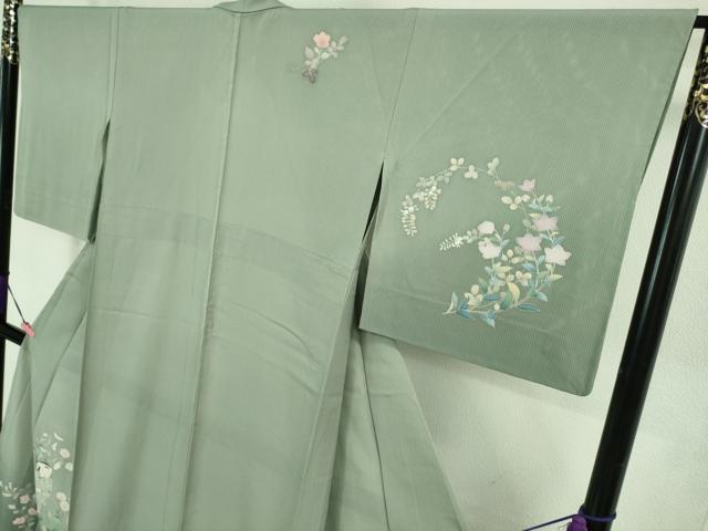 平和屋着物*極上 夏物 訪問着 友禅 作家物 童子 草花文 暈し染め 薄青色地 逸品 DZAB1310kh5