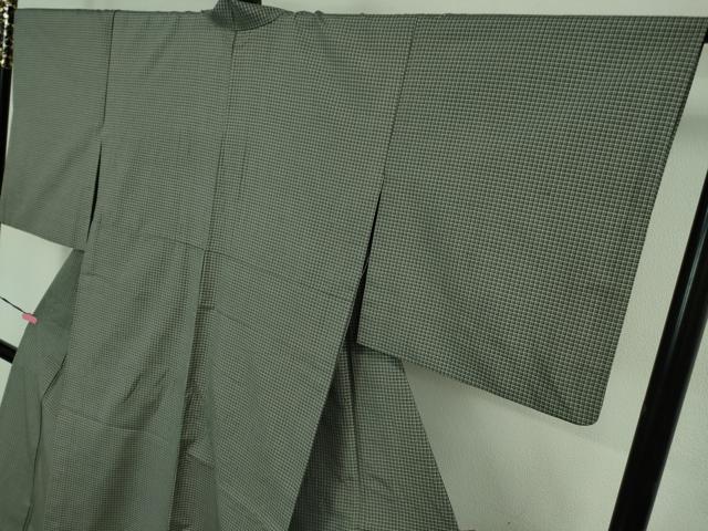 平和屋着物▽極上 西陣織 おしゃれ格子 紬 単衣 反端付き 逸品 DZAB1357kh5