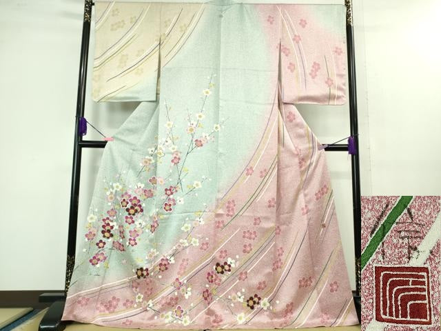 平和屋着物●希少 染織工芸作家 京手描友禅 田村信之 訪問着 枝梅 逸品 DZAB1361kh5