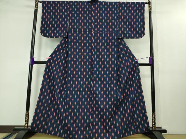 平和屋本店■極上 浦野理一 経節紬 菱文 留紺色地 逸品 DZAB1368kh5