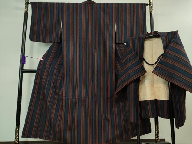 平和屋本店■極上 浦野理一 経節紬 綿紬 アンサンブル 羽織セット 間道 綿 羽織紐付き 逸品 DZAB1371kh5