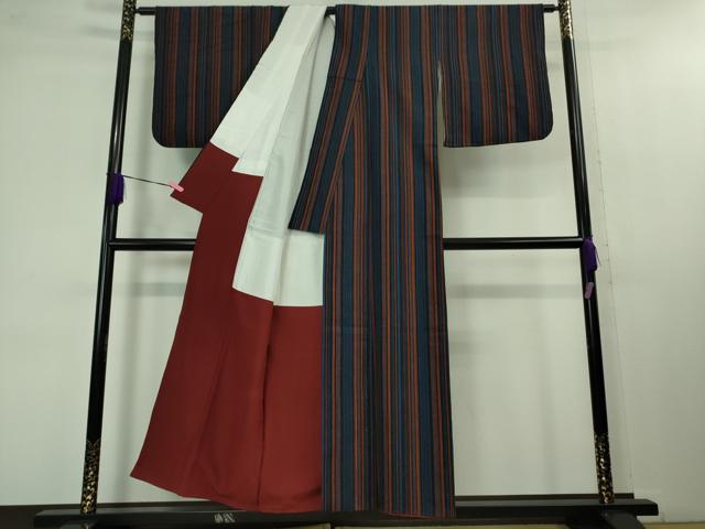 平和屋本店■極上 浦野理一 経節紬 綿紬 アンサンブル 羽織セット 間道 綿 羽織紐付き 逸品 DZAB1371kh5