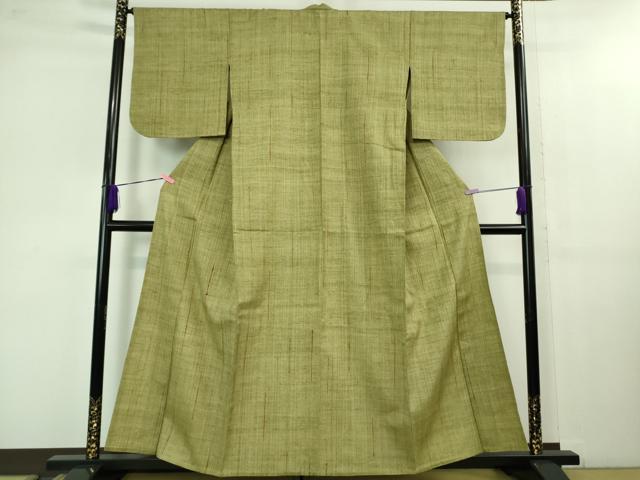 平和屋本店▽極上 浦野理一 経節紬 単衣 柳茶色地 逸品 DZAB1373kh5