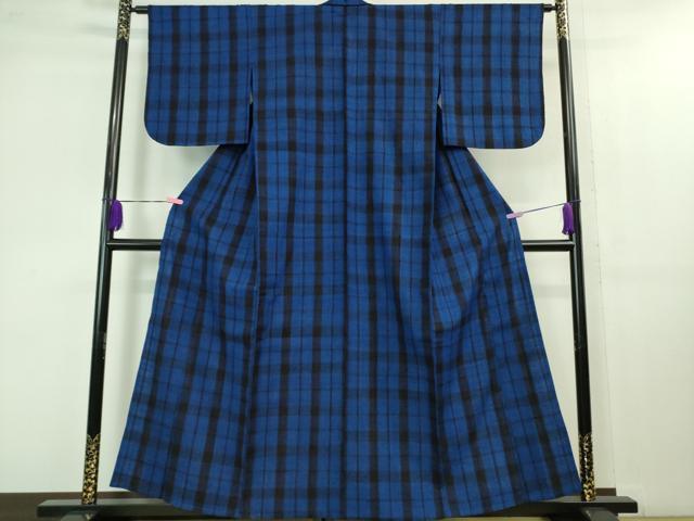 平和屋本店▽極上 浦野理一 経節紬 単衣 格子 逸品 DZAB1374kh5