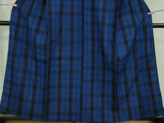 平和屋本店▽極上 浦野理一 経節紬 単衣 格子 逸品 DZAB1374kh5