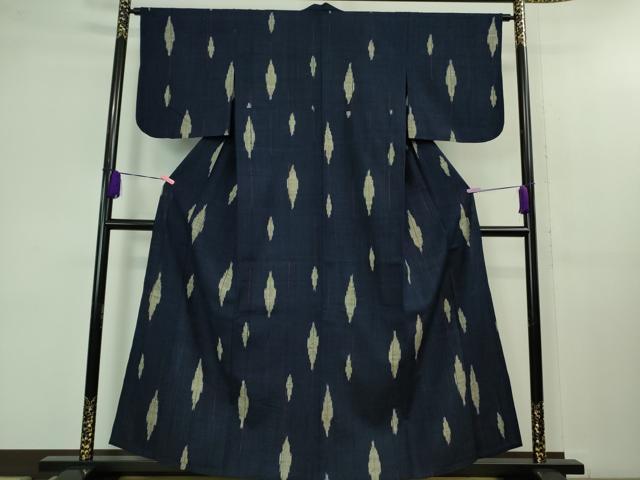 平和屋本店▽極上 浦野理一 経節紬 単衣 濃藍色地 逸品 DZAB1376kh5
