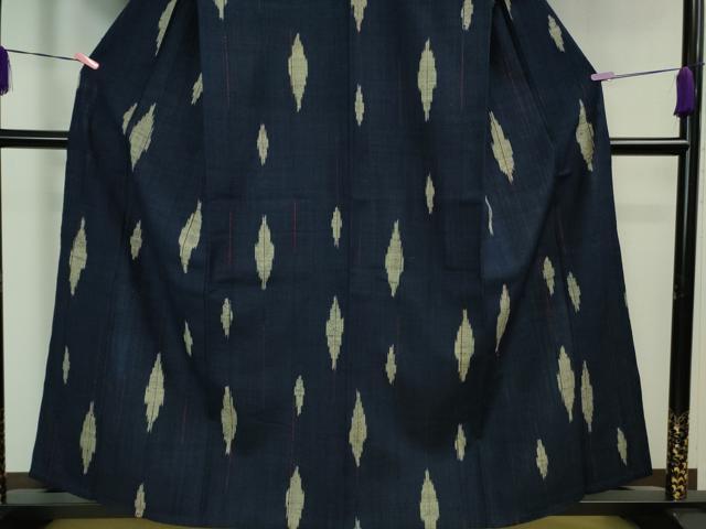 平和屋本店▽極上 浦野理一 経節紬 単衣 濃藍色地 逸品 DZAB1376kh5