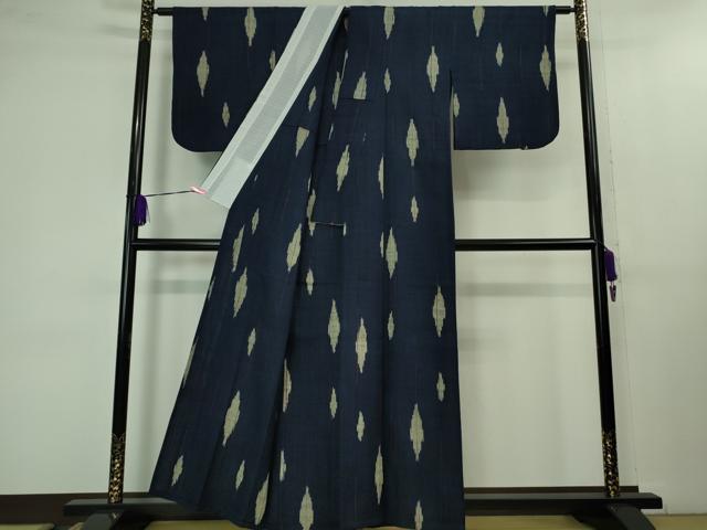平和屋本店▽極上 浦野理一 経節紬 単衣 濃藍色地 逸品 DZAB1376kh5