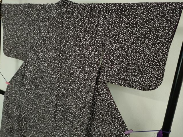 平和屋本店■極上 浦野理一 型染 小紋 大小霰 深紫色地 鬼しぼ縮緬 逸品 DZAB1379kh5