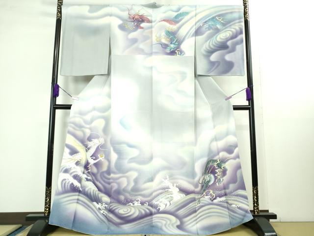 平和屋本店■極上 着物デザイナー 小川修平 和風音 訪問着 濡れ描き友禅 手描き 龍 暈し染め やまと金ラベル 逸品 DZAB1392kh5