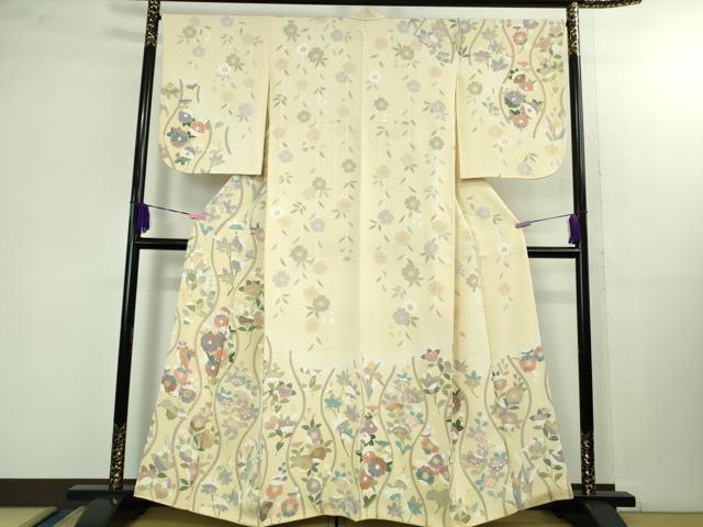 平和屋本店■極上 訪問着 枝垂れ花 立涌花文 鳥の子色地 金彩 逸品 DZAB1401kh5