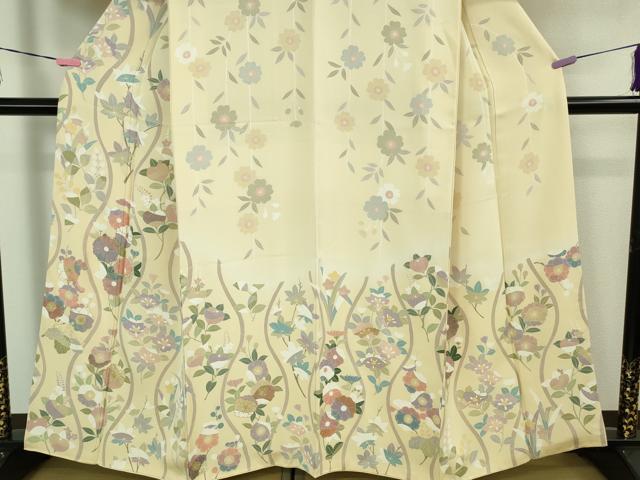 平和屋本店■極上 訪問着 枝垂れ花 立涌花文 鳥の子色地 金彩 逸品 DZAB1401kh5