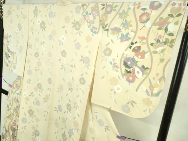 平和屋本店■極上 訪問着 枝垂れ花 立涌花文 鳥の子色地 金彩 逸品 DZAB1401kh5