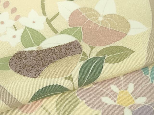 平和屋本店■極上 訪問着 枝垂れ花 立涌花文 鳥の子色地 金彩 逸品 DZAB1401kh5