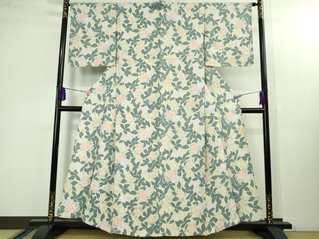 平和屋着物▽極上 小紋 単衣 地紋起こし 舞蝶草花文 逸品 DZAB1402kh5