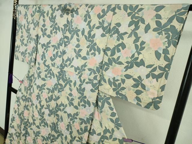 平和屋着物▽極上 小紋 単衣 地紋起こし 舞蝶草花文 逸品 DZAB1402kh5