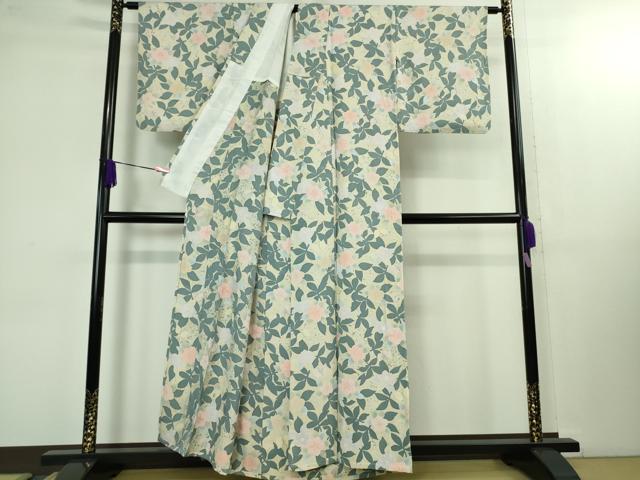 平和屋着物▽極上 小紋 単衣 地紋起こし 舞蝶草花文 逸品 DZAB1402kh5