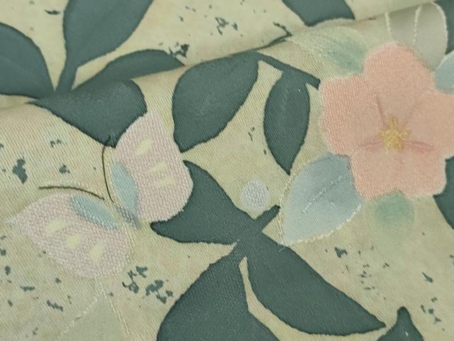 平和屋着物▽極上 小紋 単衣 地紋起こし 舞蝶草花文 逸品 DZAB1402kh5