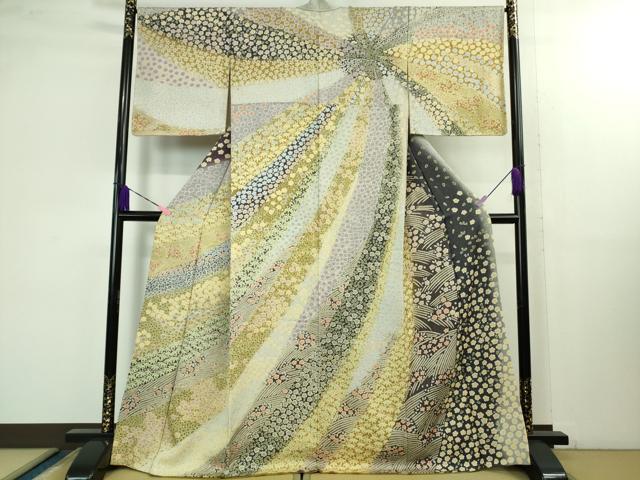 平和屋本店■極上 中国三大刺繍 相良刺繍 訪問着 襲絞り 笹花文 暈し染め 銀通し地 逸品 DZAB1409kh5