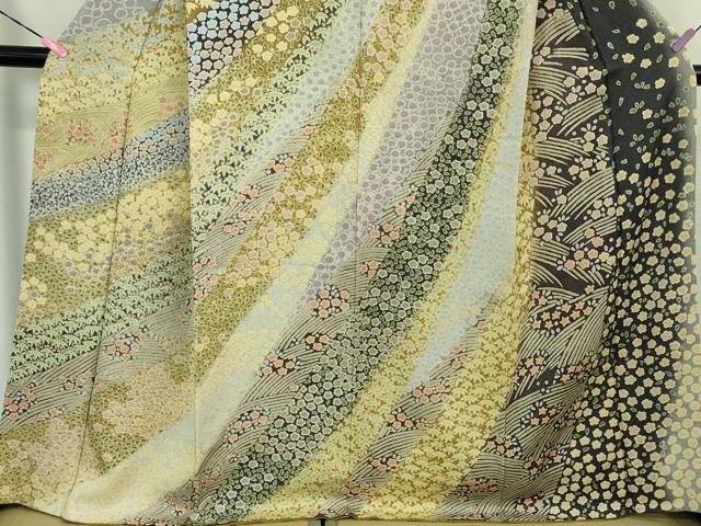 平和屋本店■極上 中国三大刺繍 相良刺繍 訪問着 襲絞り 笹花文 暈し染め 銀通し地 逸品 DZAB1409kh5