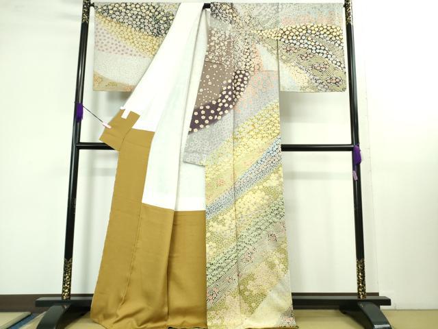 平和屋本店■極上 中国三大刺繍 相良刺繍 訪問着 襲絞り 笹花文 暈し染め 銀通し地 逸品 DZAB1409kh5