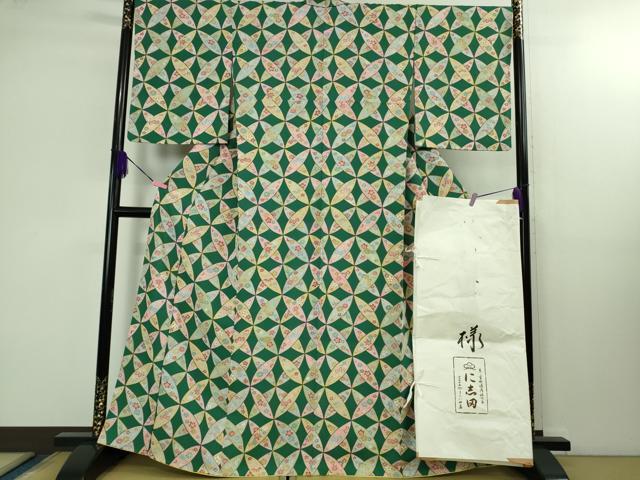 平和屋本店■極上 京都老舗銘店・に志田 小紋 七宝花文 金彩 鬼しぼ縮緬 たとう紙付き 逸品 DZAB1433kh5
