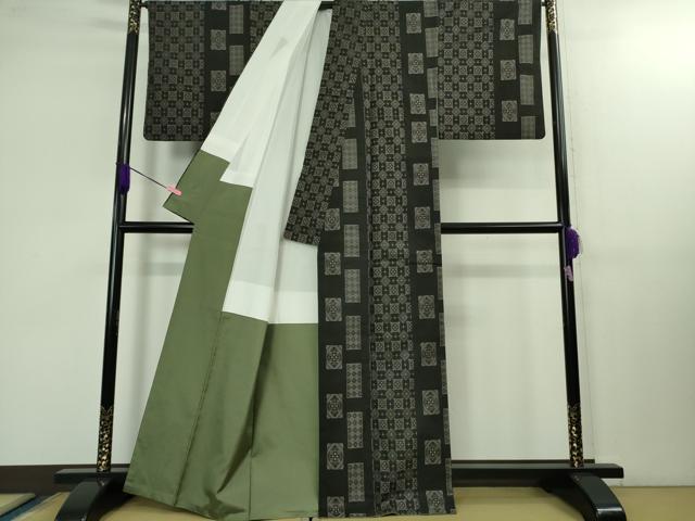 平和屋本店■極上 現代龍郷絣 本場大島紬 7マルキ 色紙間道 逸品 DZAB1450kh5