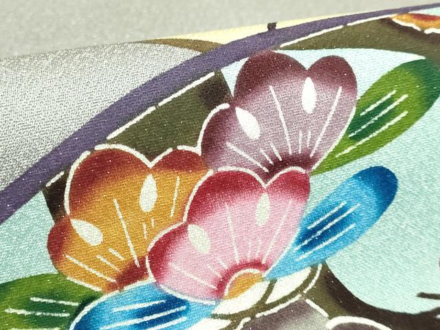 平和屋本店■極上 人間国宝 玉那覇有公 本場琉球紅型 九寸名古屋帯 地紙花文 伊と幸 銀通し地 証紙付き 逸品 DZAB1508kh5