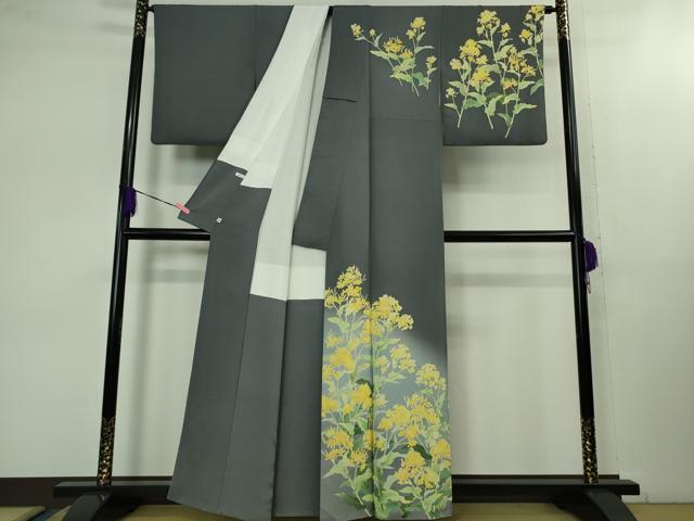 平和屋本店■極上 名門染元 秀美 十日町友禅 訪問着 菜の花 褐色地 暈し染め 逸品 DZAB1593kh5