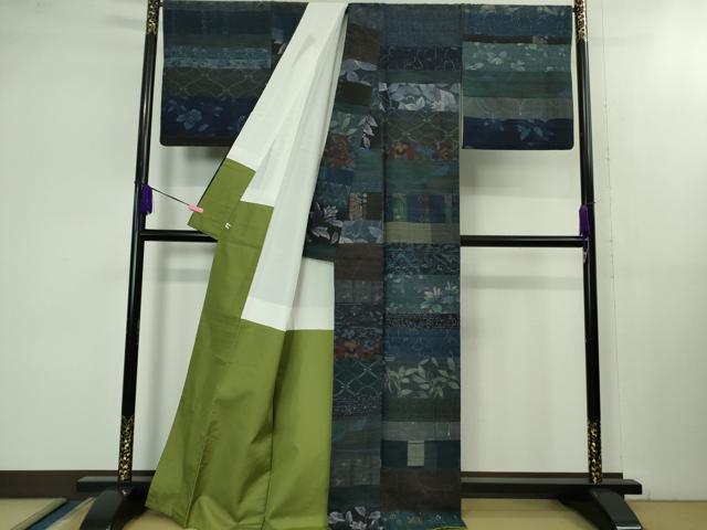 平和屋着物●極上 本場小千谷紬 百柄 繋ぎ絣 手織り 手挽 真綿織 絣夢がたり 証紙付き 逸品 DZAB1598kh5