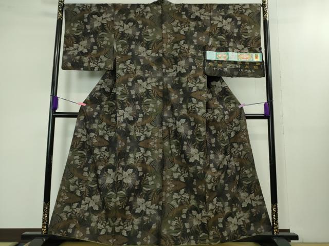 平和屋本店●極上 本場大島紬 十八算 12マルキ 伝統工芸士 永長洋一 古代染色純泥染 草葉文 永長織物謹製 証紙付き 逸品 DZAB1600kh5